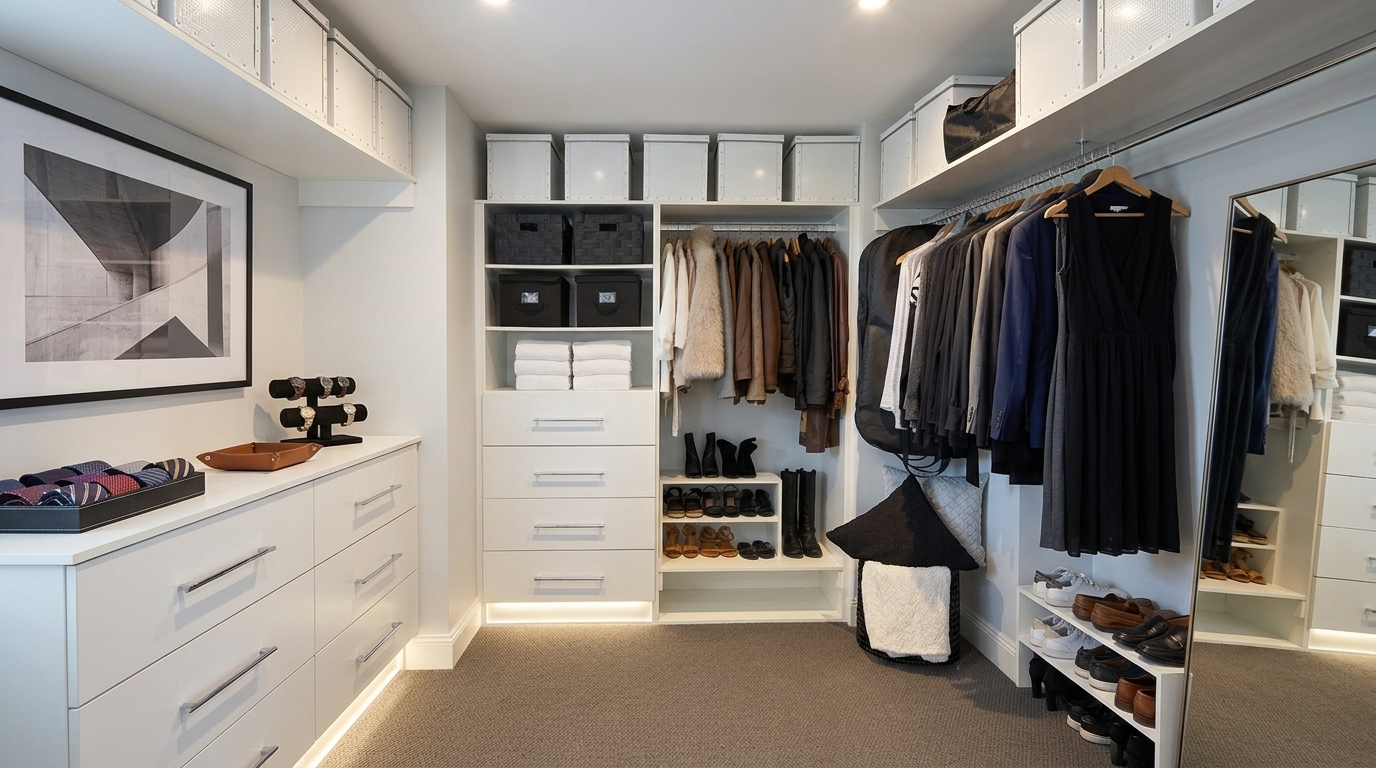 Walk-in wardrobe organisation