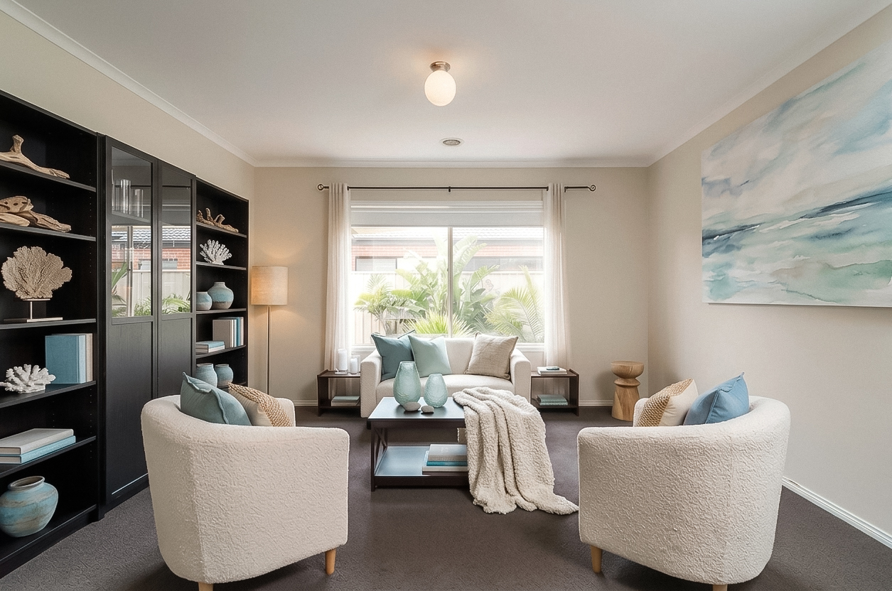 Point Cook living room with coastal styling